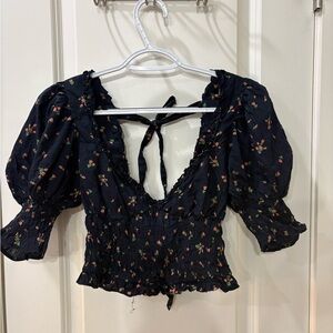 Urban Outfitters Black Floral Blouse small